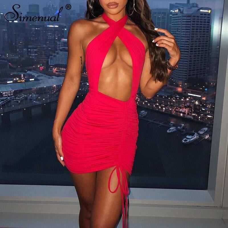 FREE SHIPPING 2021 Night Club Outfit Dress Halter Neck OUT0847