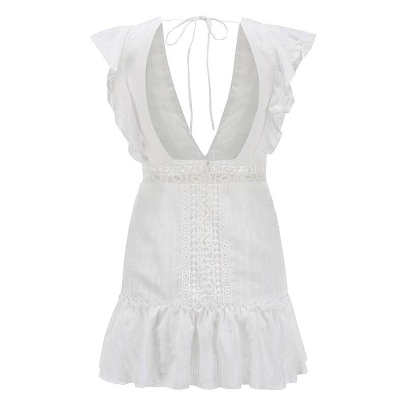 FREE SHIPPING White Bohemian Summer Dress Ruffle Lace Embroidery OUT0848