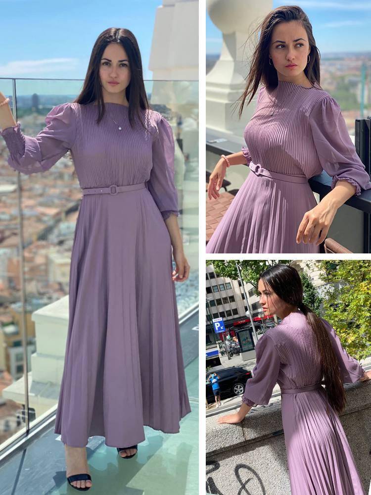 FREE SHIPPING Elegant French Design Autumn Pleated Maxi Dress OUT0849 FREE SHIPPING Elegant French Design Autumn Pleated Maxi Dress OUT0849