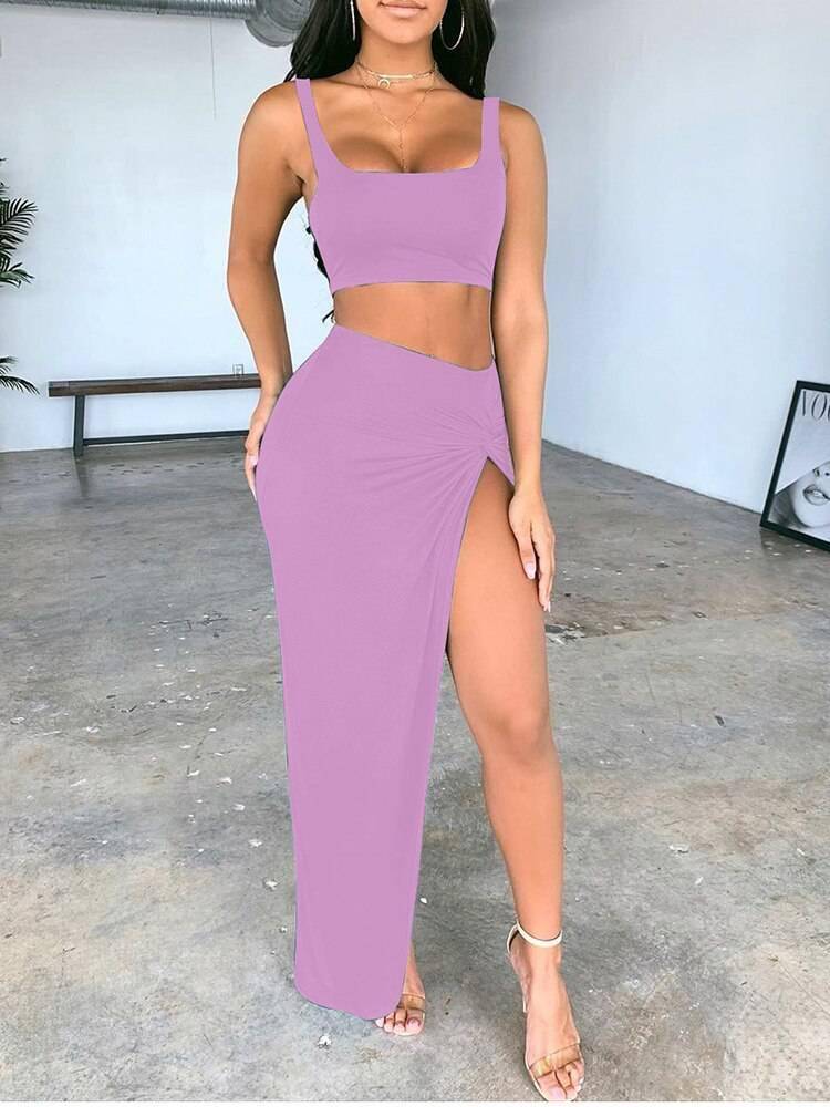 NewAsia Sexy Party 2 Piece Set Women Plus Size Crop Top Twist Side Split Long Skirts Matching Sets Club Two Piece Outfits 2021 NewAsia Sexy Party 2 Piece Set Women Plus Size Crop Top Twist Side Split Long Skirts Matching Sets Club Two Piece Outfits 2021