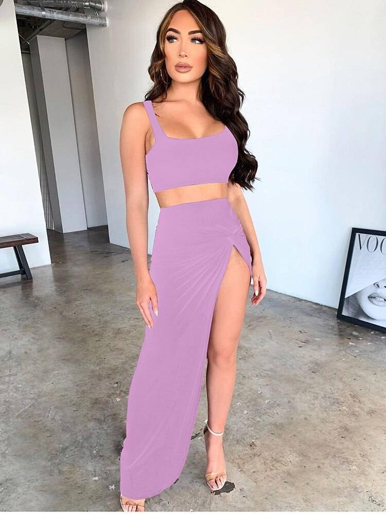 NewAsia Sexy Party 2 Piece Set Women Plus Size Crop Top Twist Side Split Long Skirts Matching Sets Club Two Piece Outfits 2021 NewAsia Sexy Party 2 Piece Set Women Plus Size Crop Top Twist Side Split Long Skirts Matching Sets Club Two Piece Outfits 2021