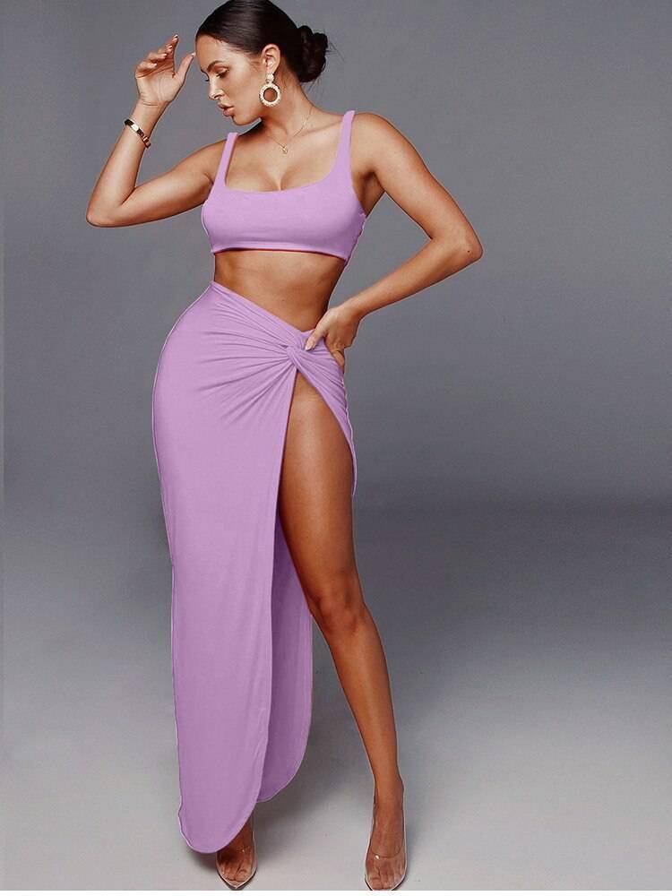 NewAsia Sexy Party 2 Piece Set Women Plus Size Crop Top Twist Side Split Long Skirts Matching Sets Club Two Piece Outfits 2021 NewAsia Sexy Party 2 Piece Set Women Plus Size Crop Top Twist Side Split Long Skirts Matching Sets Club Two Piece Outfits 2021