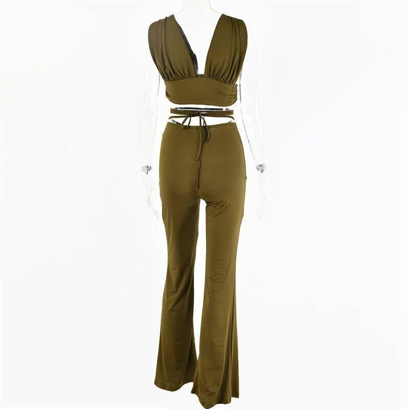 Articat Slim Backless Two Piece Set Women Solid Sleeveless Top Long Pants Ladies Winter Slim Hollow Out Women Streetwear Sets