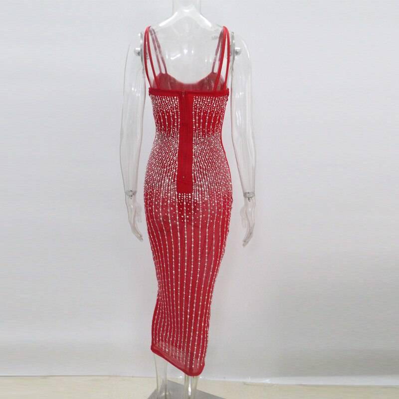 Kricesseen Sexy Sequin Glitter Crystal Midi Dress Vestido Women Sleeveless Strap Bodycon See Through Party Club Dresses Kricesseen Sexy Sequin Glitter Crystal Midi Dress Vestido Women Sleeveless Strap Bodycon See Through Party Club Dresses
