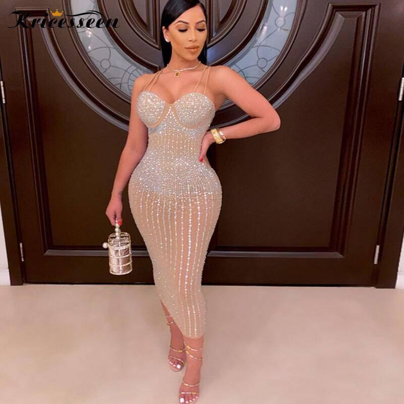 Glitter Crystal Sequin Midi Dress Bodycon Club Party Dresses OUT0861 Glitter Crystal Sequin Midi Dress Bodycon Club Party Dresses OUT0861