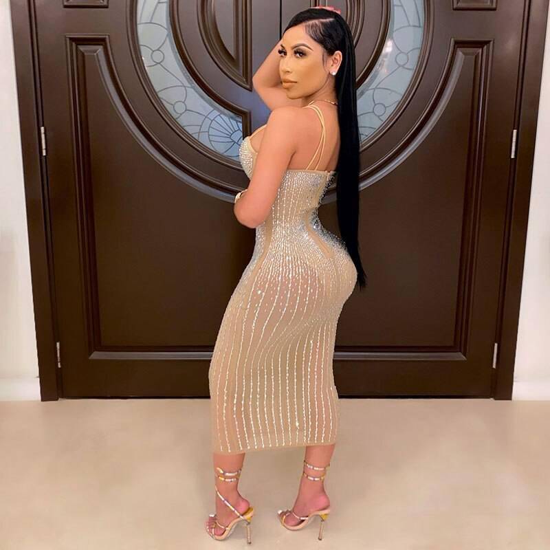 Glitter Crystal Sequin Midi Dress Bodycon Club Party Dresses OUT0861 Glitter Crystal Sequin Midi Dress Bodycon Club Party Dresses OUT0861