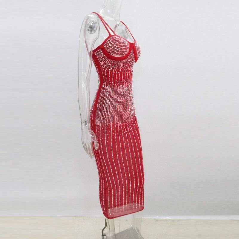 Kricesseen Sexy Sequin Glitter Crystal Midi Dress Vestido Women Sleeveless Strap Bodycon See Through Party Club Dresses Kricesseen Sexy Sequin Glitter Crystal Midi Dress Vestido Women Sleeveless Strap Bodycon See Through Party Club Dresses