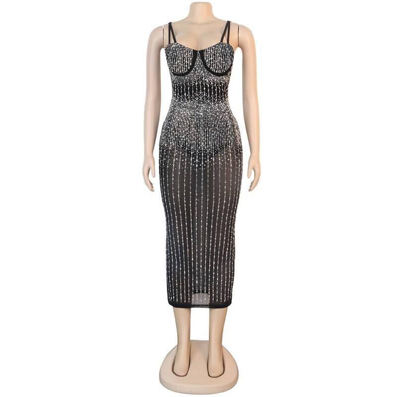 Kricesseen Sexy Sequin Glitter Crystal Midi Dress Vestido Women Sleeveless Strap Bodycon See Through Party Club Dresses Kricesseen Sexy Sequin Glitter Crystal Midi Dress Vestido Women Sleeveless Strap Bodycon See Through Party Club Dresses