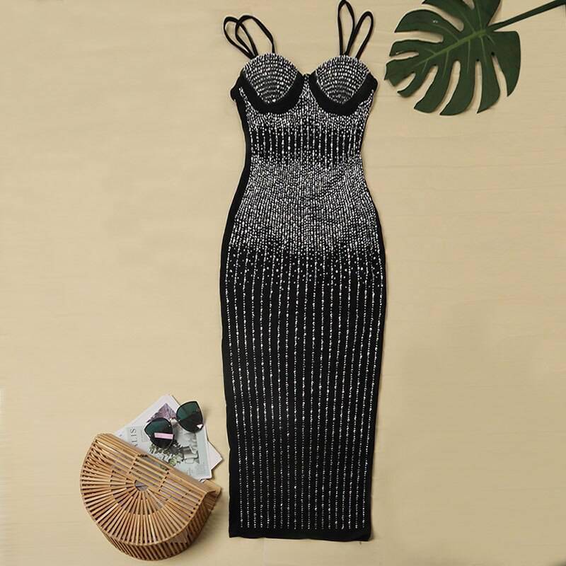 Kricesseen Sexy Sequin Glitter Crystal Midi Dress Vestido Women Sleeveless Strap Bodycon See Through Party Club Dresses Kricesseen Sexy Sequin Glitter Crystal Midi Dress Vestido Women Sleeveless Strap Bodycon See Through Party Club Dresses