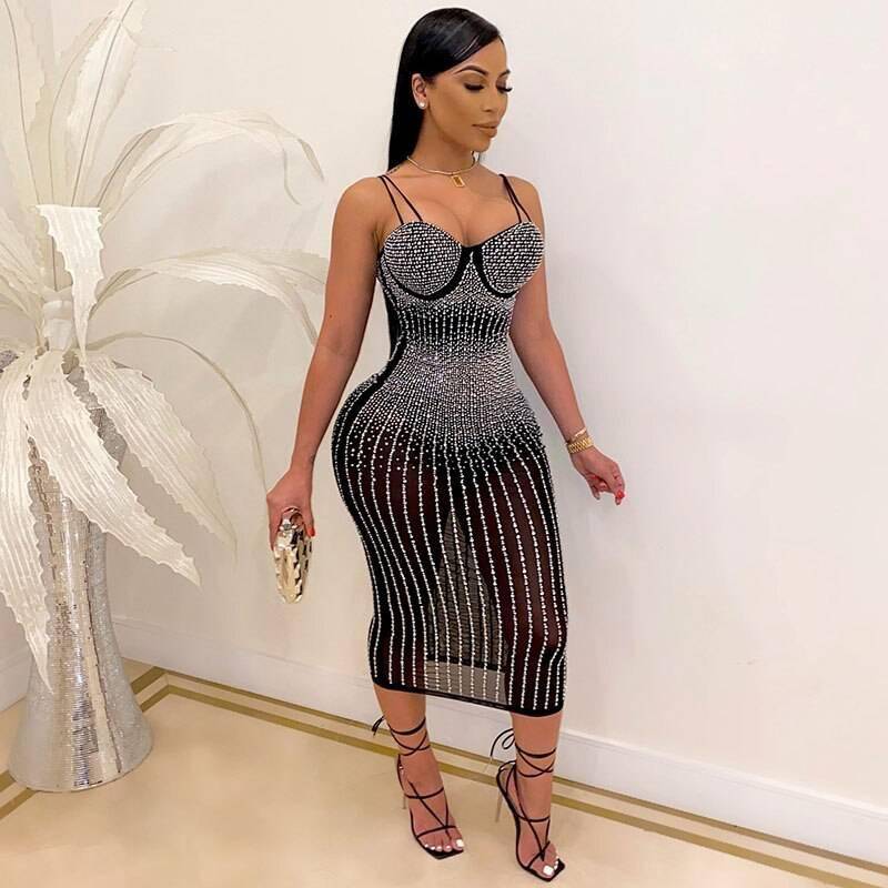 Glitter Crystal Sequin Midi Dress Bodycon Club Party Dresses OUT0861 Glitter Crystal Sequin Midi Dress Bodycon Club Party Dresses OUT0861