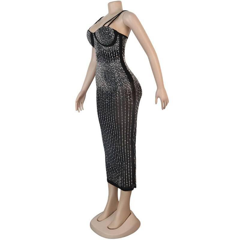 Kricesseen Sexy Sequin Glitter Crystal Midi Dress Vestido Women Sleeveless Strap Bodycon See Through Party Club Dresses Kricesseen Sexy Sequin Glitter Crystal Midi Dress Vestido Women Sleeveless Strap Bodycon See Through Party Club Dresses
