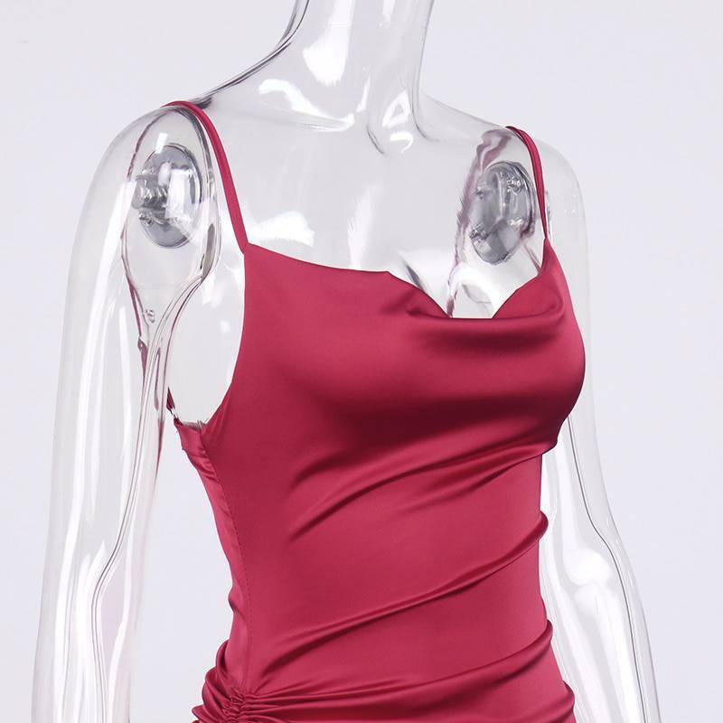 NewAsia Ruched Satin Summer Dress Drawstring Spaghetti Straps Cowl Neck Backless Long Dresses for Women Party Sexy Vestidos 2020 NewAsia Ruched Satin Summer Dress Drawstring Spaghetti Straps Cowl Neck Backless Long Dresses for Women Party Sexy Vestidos 2020