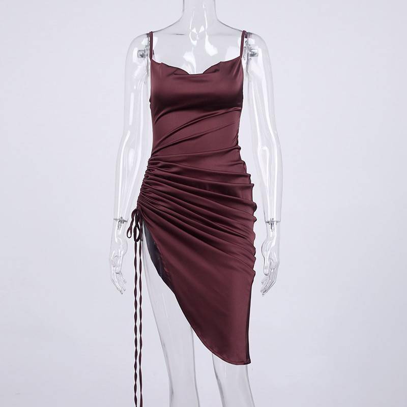 NewAsia Ruched Satin Summer Dress Drawstring Spaghetti Straps Cowl Neck Backless Long Dresses for Women Party Sexy Vestidos 2020 NewAsia Ruched Satin Summer Dress Drawstring Spaghetti Straps Cowl Neck Backless Long Dresses for Women Party Sexy Vestidos 2020