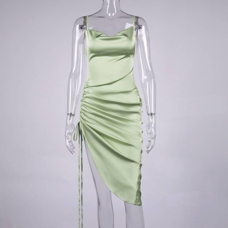 NewAsia Ruched Satin Summer Dress Drawstring Spaghetti Straps Cowl Neck Backless Long Dresses for Women Party Sexy Vestidos 2020 NewAsia Ruched Satin Summer Dress Drawstring Spaghetti Straps Cowl Neck Backless Long Dresses for Women Party Sexy Vestidos 2020