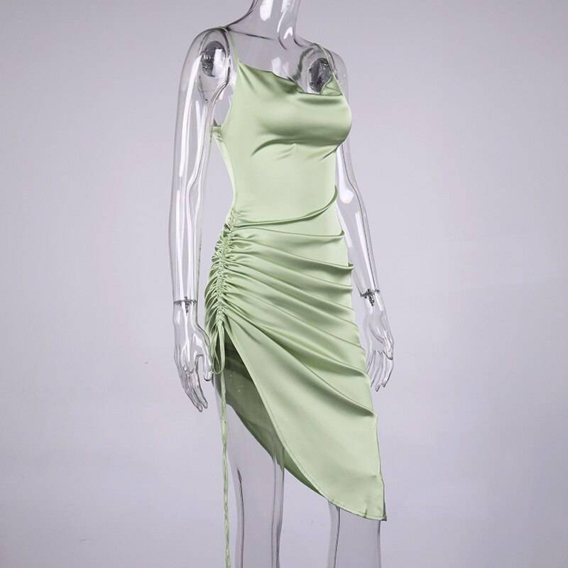 NewAsia Ruched Satin Summer Dress Drawstring Spaghetti Straps Cowl Neck Backless Long Dresses for Women Party Sexy Vestidos 2020 NewAsia Ruched Satin Summer Dress Drawstring Spaghetti Straps Cowl Neck Backless Long Dresses for Women Party Sexy Vestidos 2020