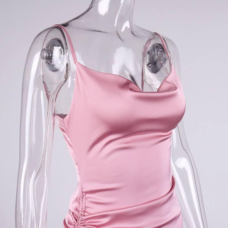 NewAsia Ruched Satin Summer Dress Drawstring Spaghetti Straps Cowl Neck Backless Long Dresses for Women Party Sexy Vestidos 2020 NewAsia Ruched Satin Summer Dress Drawstring Spaghetti Straps Cowl Neck Backless Long Dresses for Women Party Sexy Vestidos 2020