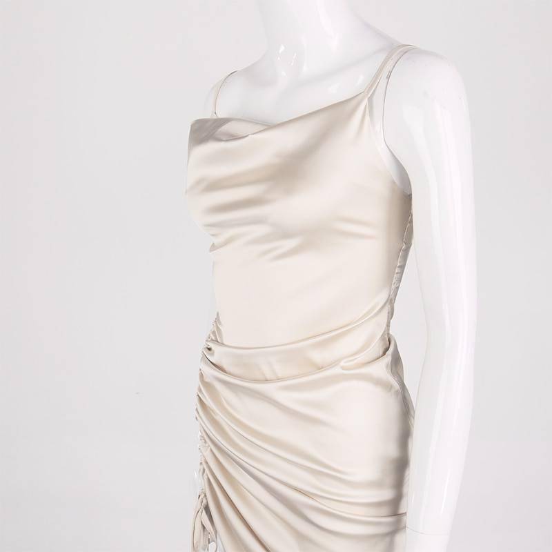 NewAsia Ruched Satin Summer Dress Drawstring Spaghetti Straps Cowl Neck Backless Long Dresses for Women Party Sexy Vestidos 2020 NewAsia Ruched Satin Summer Dress Drawstring Spaghetti Straps Cowl Neck Backless Long Dresses for Women Party Sexy Vestidos 2020