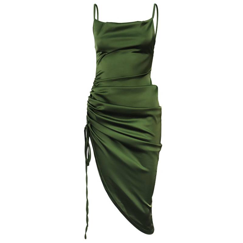 Celebrity Style Ruched Satin Summer Dress Backless OUT0863