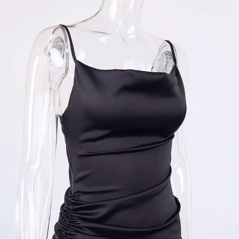 NewAsia Ruched Satin Summer Dress Drawstring Spaghetti Straps Cowl Neck Backless Long Dresses for Women Party Sexy Vestidos 2020 NewAsia Ruched Satin Summer Dress Drawstring Spaghetti Straps Cowl Neck Backless Long Dresses for Women Party Sexy Vestidos 2020