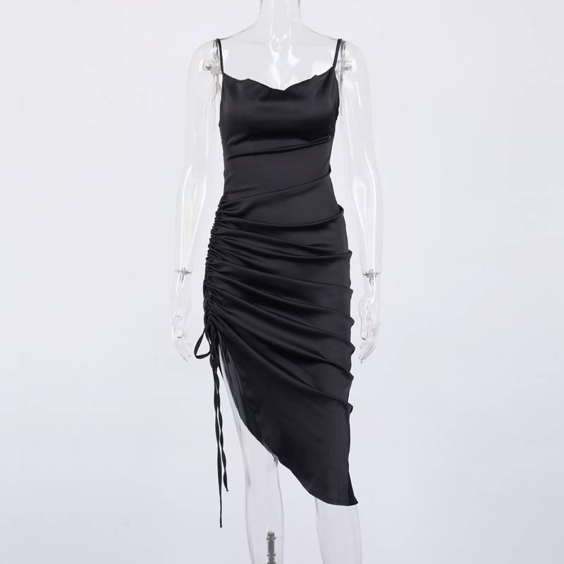 NewAsia Ruched Satin Summer Dress Drawstring Spaghetti Straps Cowl Neck Backless Long Dresses for Women Party Sexy Vestidos 2020 NewAsia Ruched Satin Summer Dress Drawstring Spaghetti Straps Cowl Neck Backless Long Dresses for Women Party Sexy Vestidos 2020