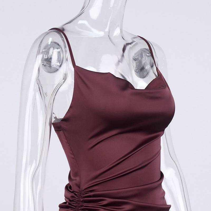 NewAsia Ruched Satin Summer Dress Drawstring Spaghetti Straps Cowl Neck Backless Long Dresses for Women Party Sexy Vestidos 2020 NewAsia Ruched Satin Summer Dress Drawstring Spaghetti Straps Cowl Neck Backless Long Dresses for Women Party Sexy Vestidos 2020