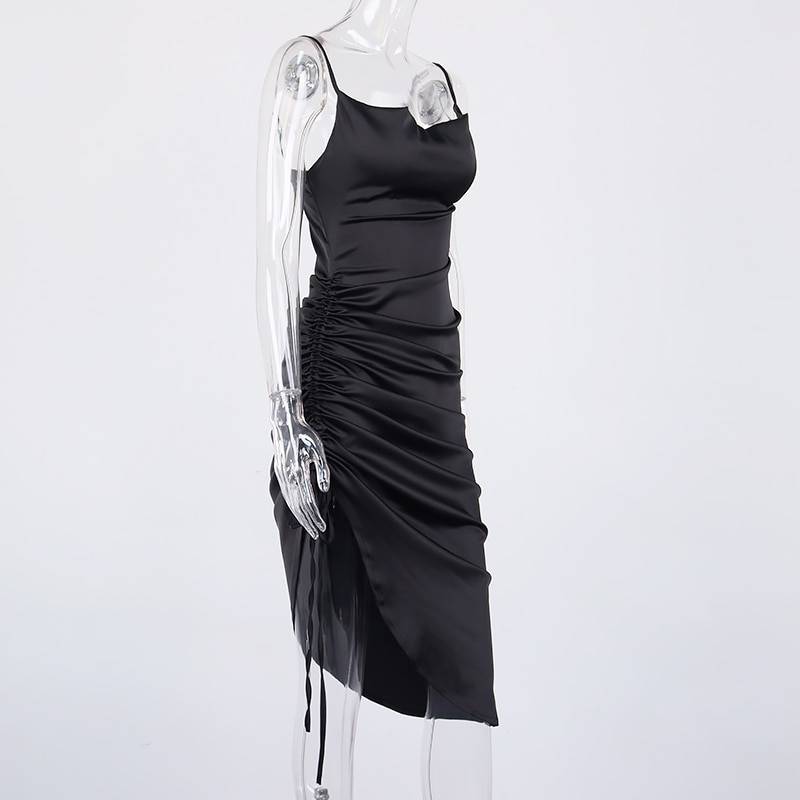 Celebrity Style Ruched Satin Summer Dress Backless OUT0863