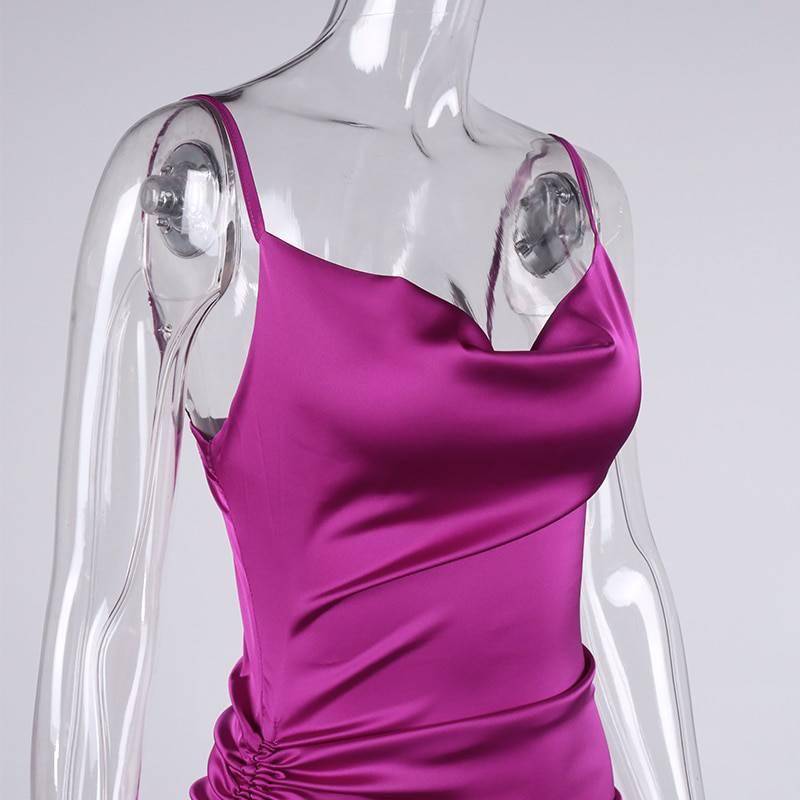 NewAsia Ruched Satin Summer Dress Drawstring Spaghetti Straps Cowl Neck Backless Long Dresses for Women Party Sexy Vestidos 2020 NewAsia Ruched Satin Summer Dress Drawstring Spaghetti Straps Cowl Neck Backless Long Dresses for Women Party Sexy Vestidos 2020