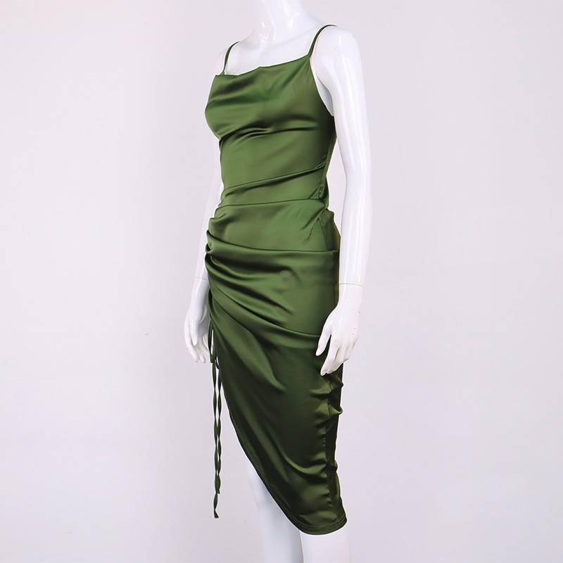 NewAsia Ruched Satin Summer Dress Drawstring Spaghetti Straps Cowl Neck Backless Long Dresses for Women Party Sexy Vestidos 2020 NewAsia Ruched Satin Summer Dress Drawstring Spaghetti Straps Cowl Neck Backless Long Dresses for Women Party Sexy Vestidos 2020