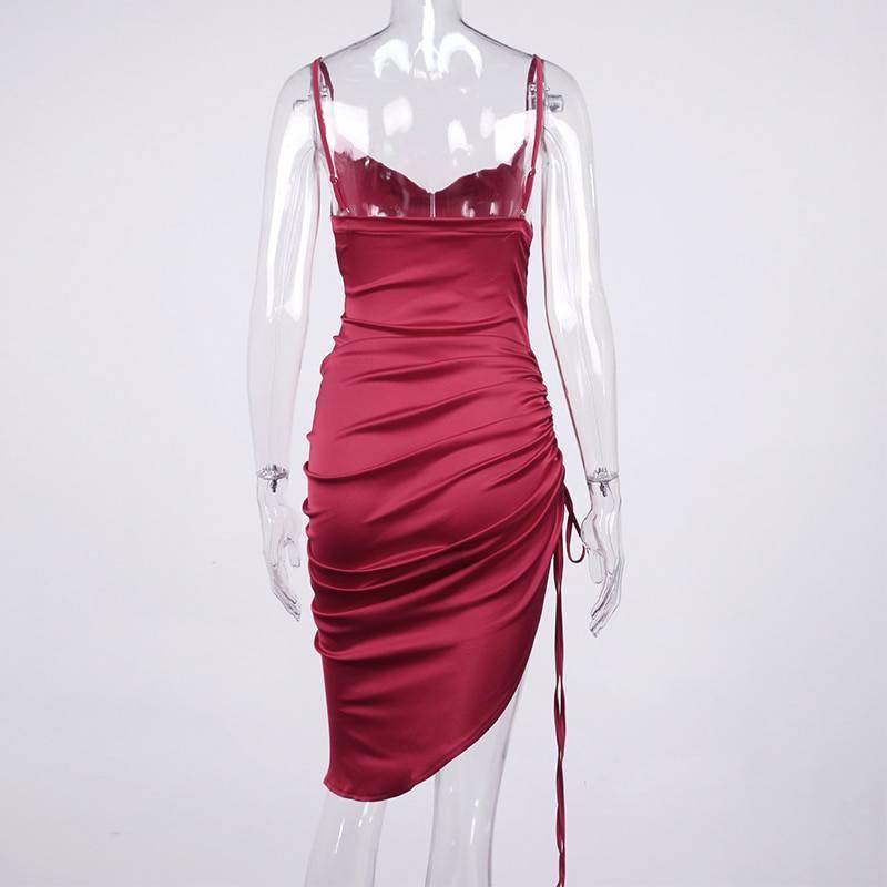 NewAsia Ruched Satin Summer Dress Drawstring Spaghetti Straps Cowl Neck Backless Long Dresses for Women Party Sexy Vestidos 2020 NewAsia Ruched Satin Summer Dress Drawstring Spaghetti Straps Cowl Neck Backless Long Dresses for Women Party Sexy Vestidos 2020