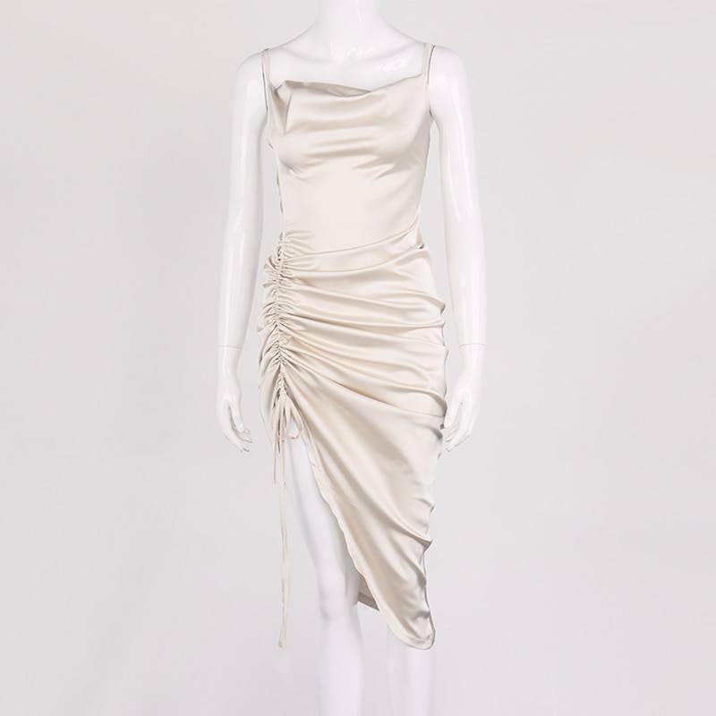 NewAsia Ruched Satin Summer Dress Drawstring Spaghetti Straps Cowl Neck Backless Long Dresses for Women Party Sexy Vestidos 2020 NewAsia Ruched Satin Summer Dress Drawstring Spaghetti Straps Cowl Neck Backless Long Dresses for Women Party Sexy Vestidos 2020