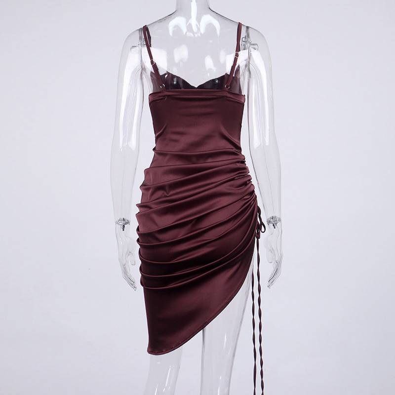 Celebrity Style Ruched Satin Summer Dress Backless OUT0863