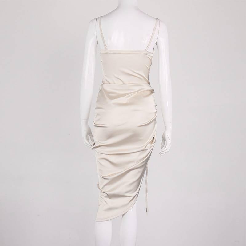 NewAsia Ruched Satin Summer Dress Drawstring Spaghetti Straps Cowl Neck Backless Long Dresses for Women Party Sexy Vestidos 2020 NewAsia Ruched Satin Summer Dress Drawstring Spaghetti Straps Cowl Neck Backless Long Dresses for Women Party Sexy Vestidos 2020
