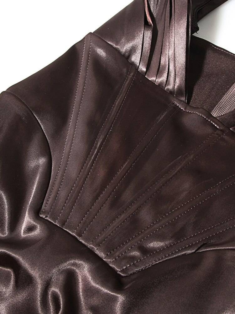 Karlofea Female Summer Stretchy Satin Corset Dress Chic Slit Draped Midi Dress Festival Clothing Sexy V Neck Club Party Dresses