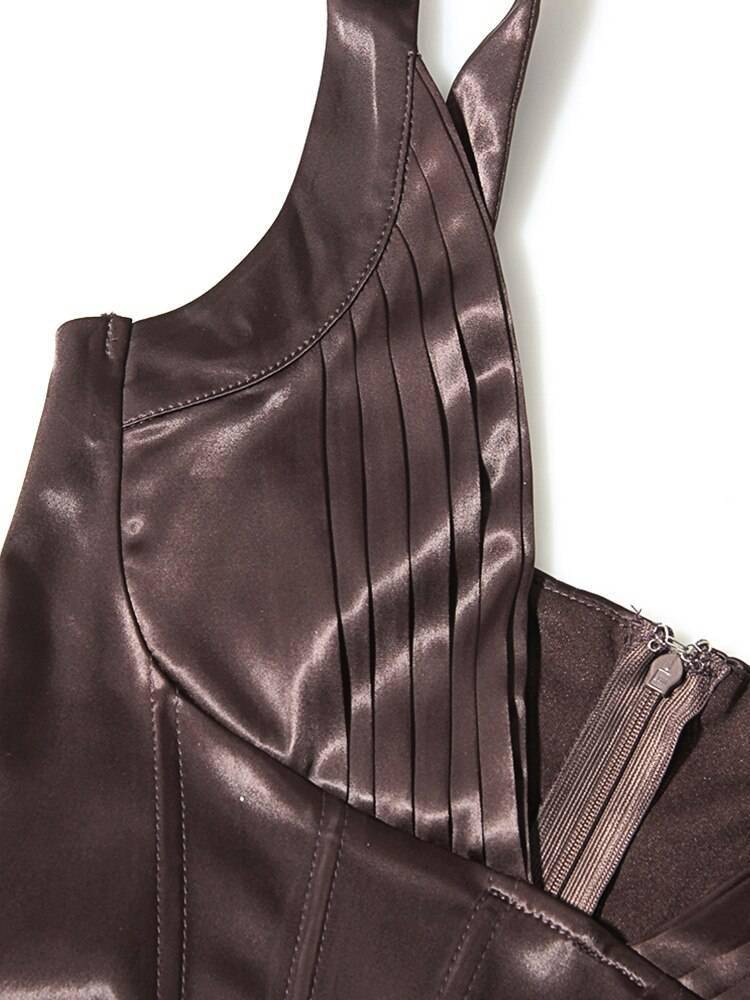 Karlofea Female Summer Stretchy Satin Corset Dress Chic Slit Draped Midi Dress Festival Clothing Sexy V Neck Club Party Dresses