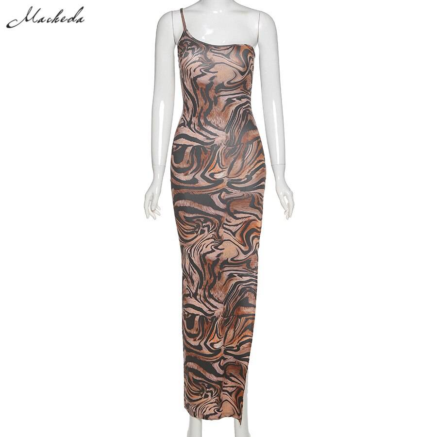 One Shoulder Leopard Print Sling Bodycon Dress OUT0868 - Outfit Garage