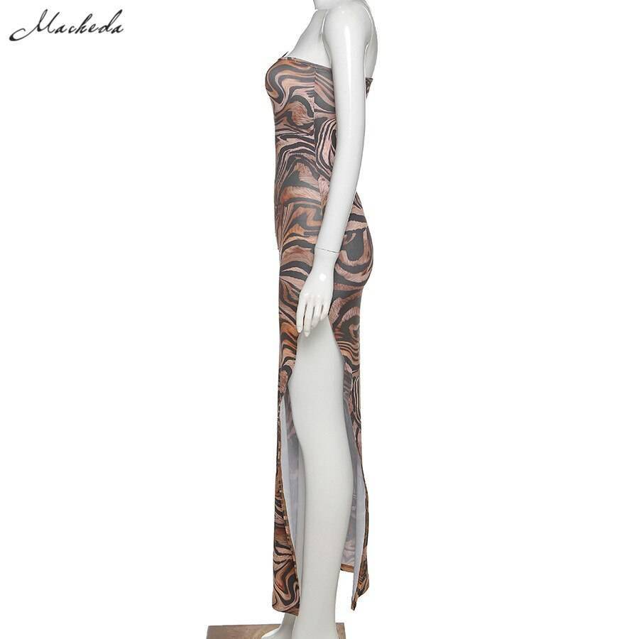 Macheda Women Fashion One-Shoulder Sling Bodycon Dress Summer Sleeveless Print Street Casual Long Dress For Party Club New Macheda Women Fashion One-Shoulder Sling Bodycon Dress Summer Sleeveless Print Street Casual Long Dress For Party Club New