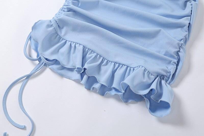 Simenual Ruffles Ruched Drawstring Club Women Matching Sets Long Sleeve Sexy Party Skinny V Neck Top And Skirts 2 Piece Outfits