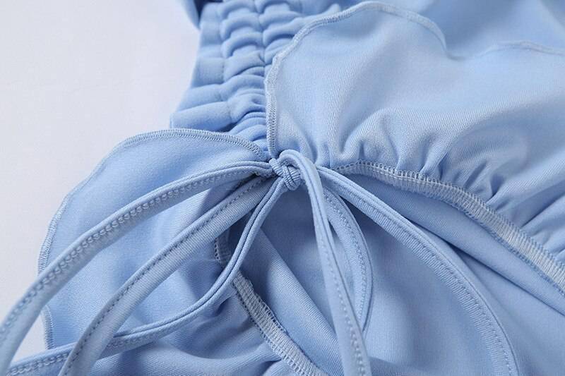 Simenual Ruffles Ruched Drawstring Club Women Matching Sets Long Sleeve Sexy Party Skinny V Neck Top And Skirts 2 Piece Outfits