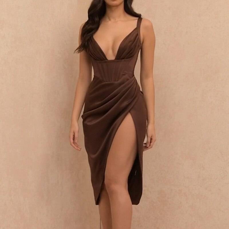 FREE SHIPPING Summer Elegant Dress Stretch Satin OUT0870