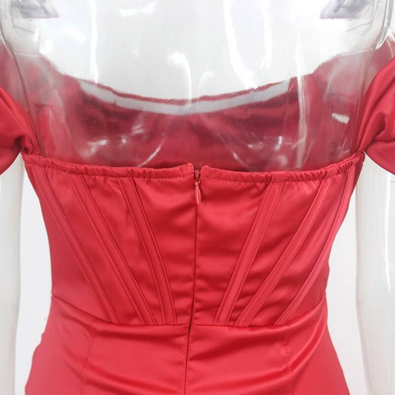 Townlike Stretch Satin Elegant Dress Women High Split Deep V Neck Sexy Party Dress 2021 Summer Dresses With Fishbone Vestidos