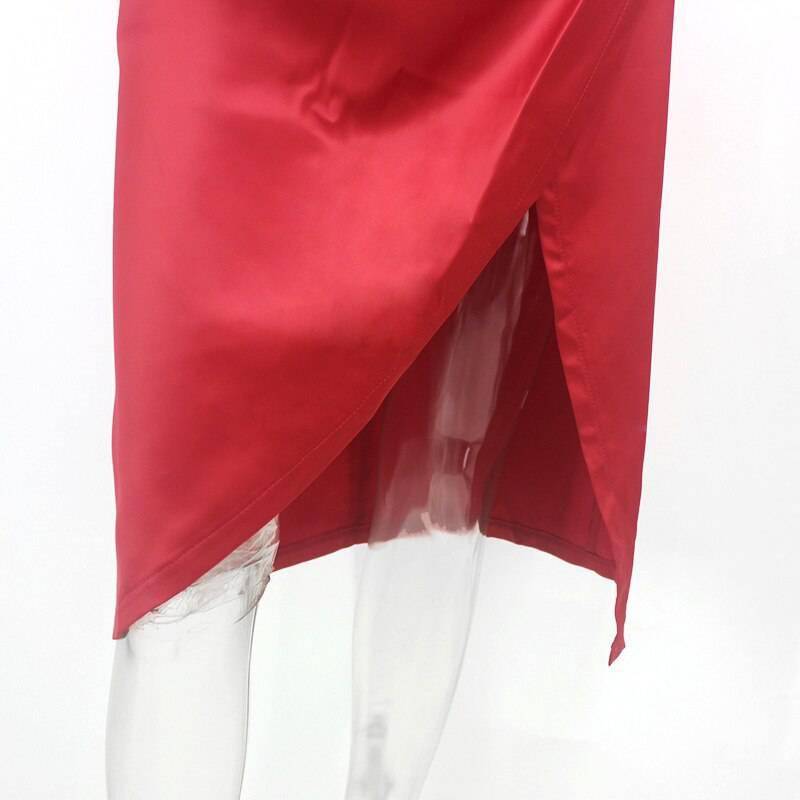 Townlike Stretch Satin Elegant Dress Women High Split Deep V Neck Sexy Party Dress 2021 Summer Dresses With Fishbone Vestidos