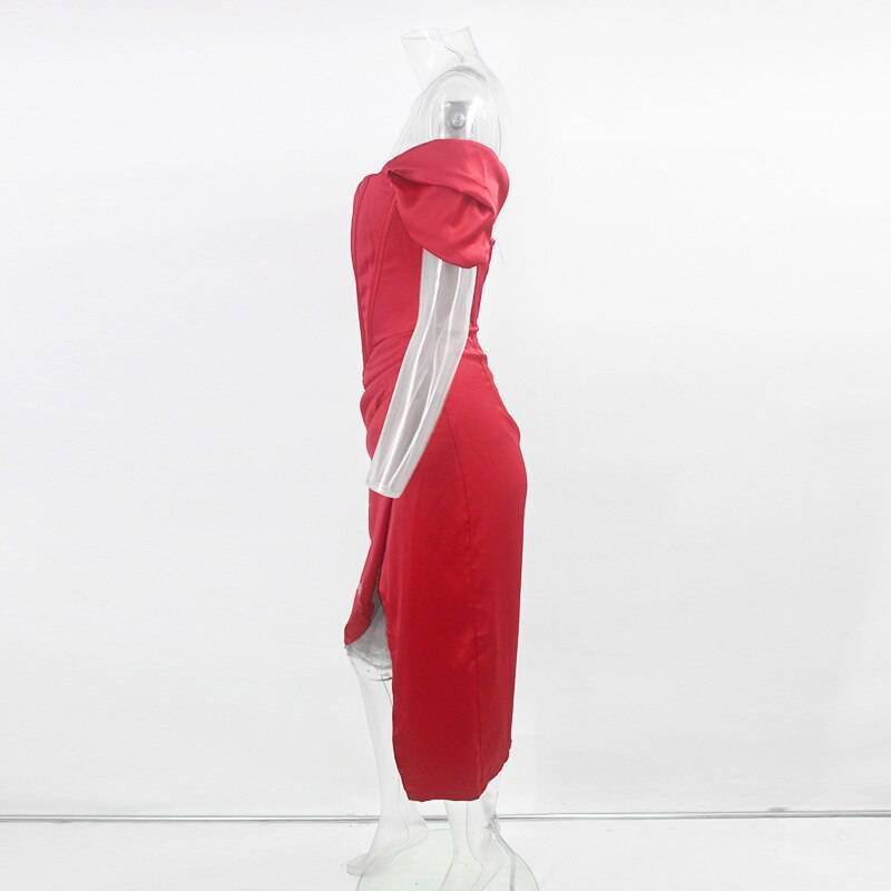 Townlike Stretch Satin Elegant Dress Women High Split Deep V Neck Sexy Party Dress 2021 Summer Dresses With Fishbone Vestidos