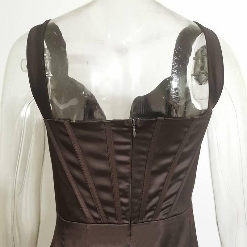 Townlike Stretch Satin Elegant Dress Women High Split Deep V Neck Sexy Party Dress 2021 Summer Dresses With Fishbone Vestidos