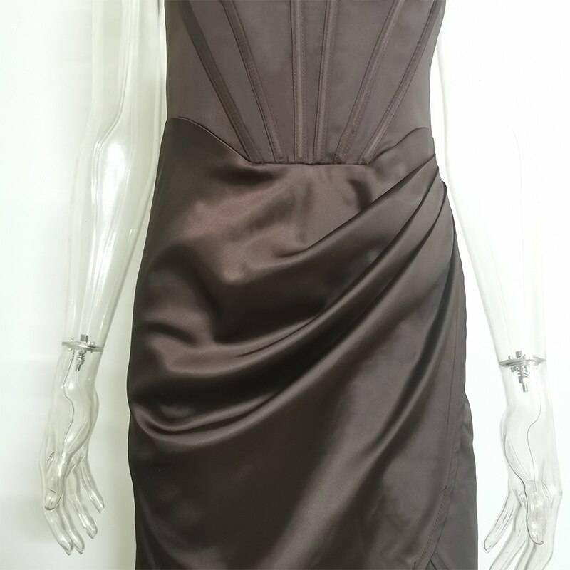 Townlike Stretch Satin Elegant Dress Women High Split Deep V Neck Sexy Party Dress 2021 Summer Dresses With Fishbone Vestidos