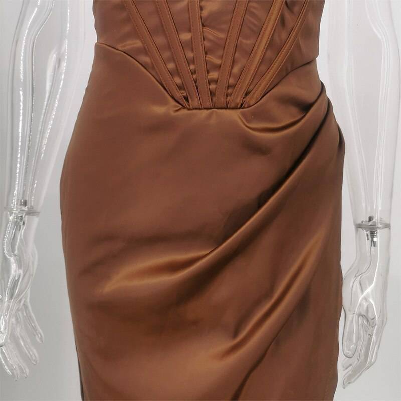 Townlike Stretch Satin Elegant Dress Women High Split Deep V Neck Sexy Party Dress 2021 Summer Dresses With Fishbone Vestidos