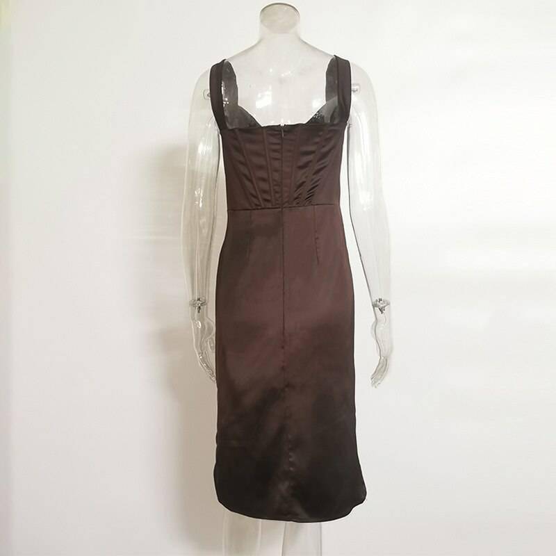 Townlike Stretch Satin Elegant Dress Women High Split Deep V Neck Sexy Party Dress 2021 Summer Dresses With Fishbone Vestidos