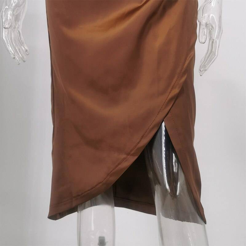 Townlike Stretch Satin Elegant Dress Women High Split Deep V Neck Sexy Party Dress 2021 Summer Dresses With Fishbone Vestidos