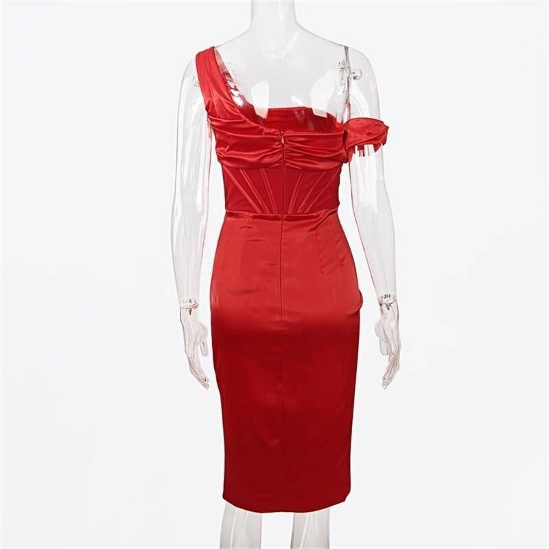 Townlike Stretch Satin Elegant Dress Women High Split Deep V Neck Sexy Party Dress 2021 Summer Dresses With Fishbone Vestidos