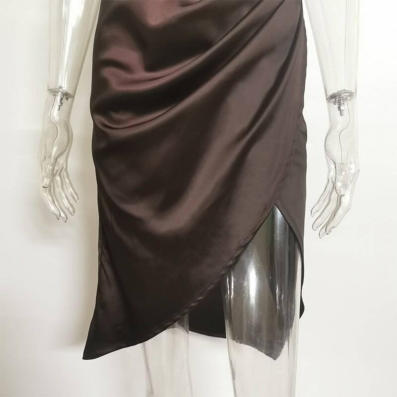 Townlike Stretch Satin Elegant Dress Women High Split Deep V Neck Sexy Party Dress 2021 Summer Dresses With Fishbone Vestidos