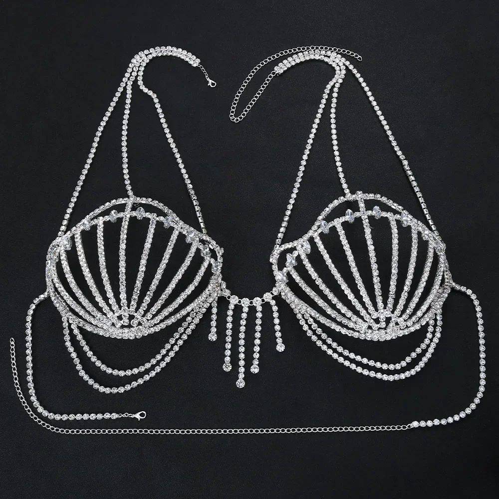 FREE SHIPPING Rhinestone Bra Chain Dress Festival Crystal Body Jewelry Top for Women OUT1043